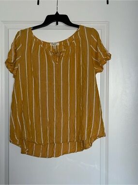 Como Blu Striped Tie-Neck Mustard Yellow Blouse-Size 1X
